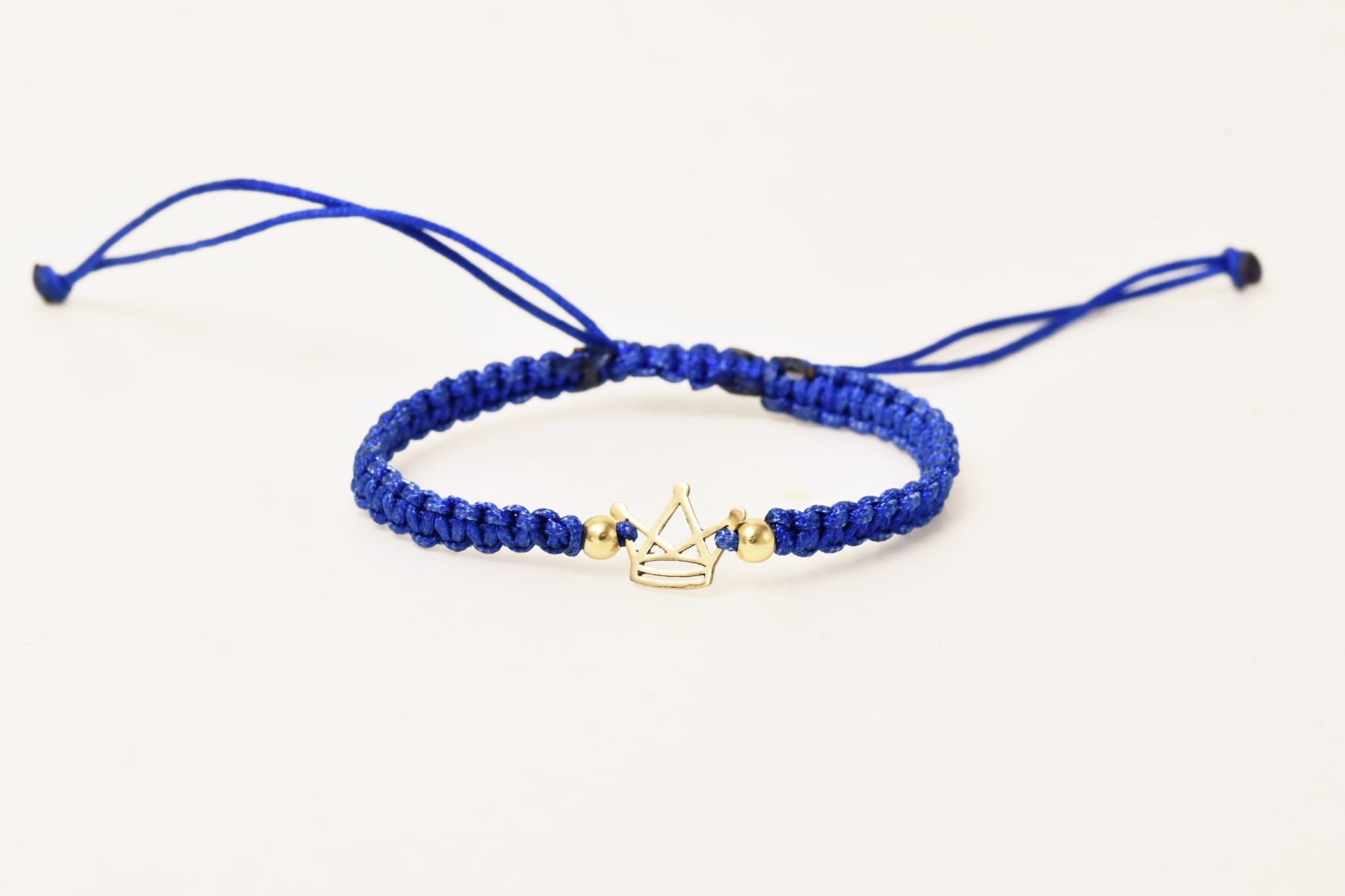 14K Gold Blue Cord Bracelet – Crown Charm
