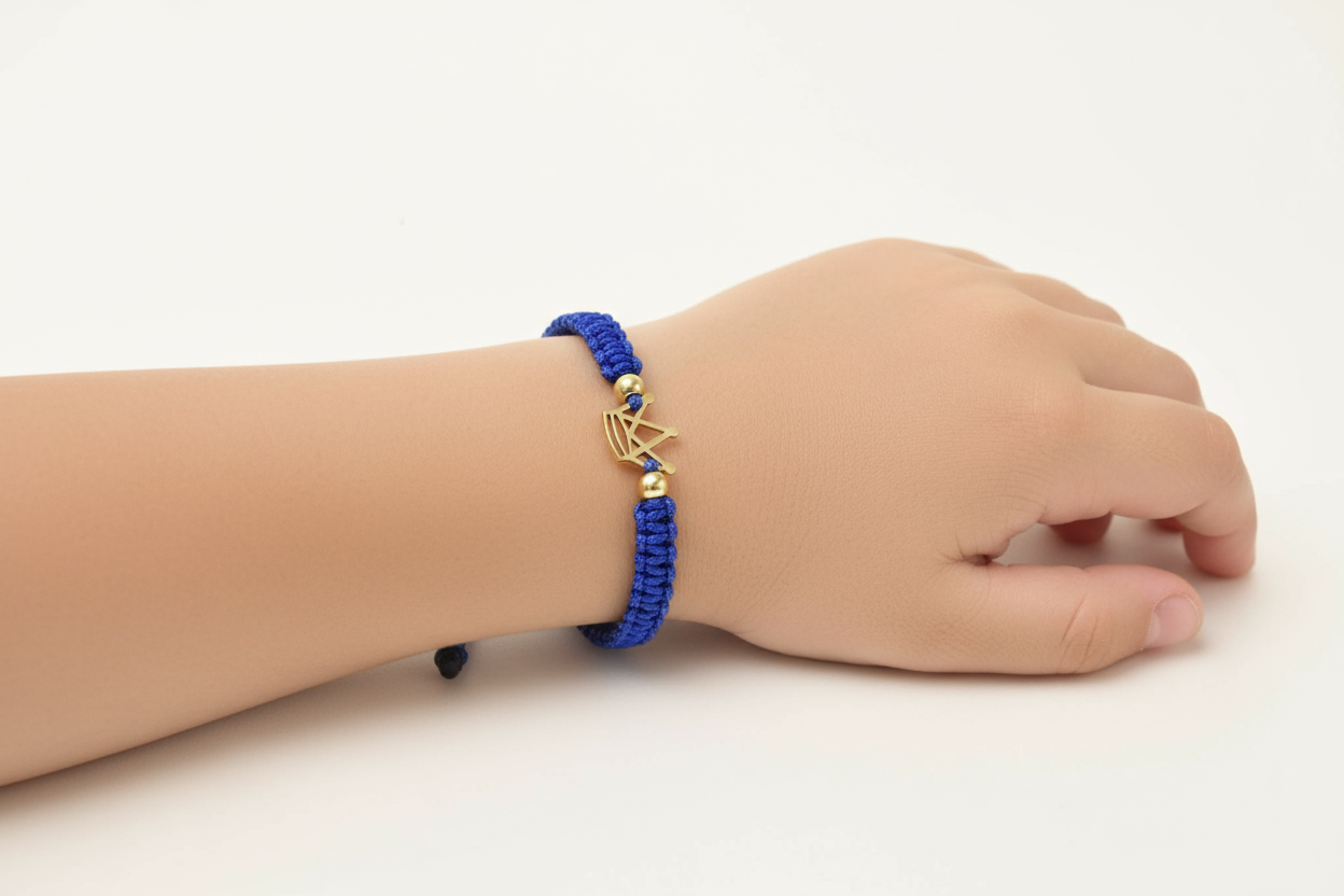 14K Gold Blue Cord Bracelet – Crown Charm