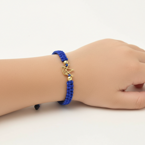 14K Gold Blue Cord Bracelet – Crown Charm