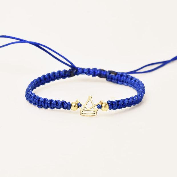 14K Gold Blue Cord Bracelet – Crown Charm