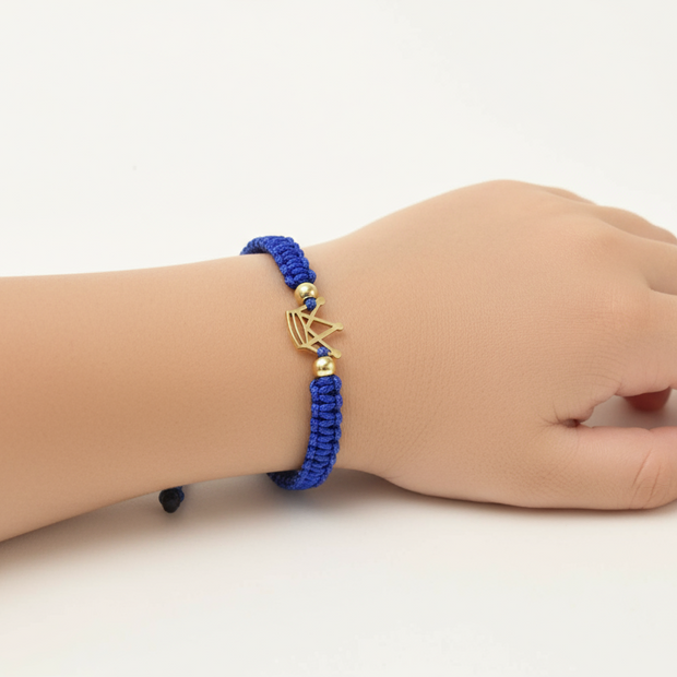 14K Gold Blue Cord Bracelet – Crown Charm