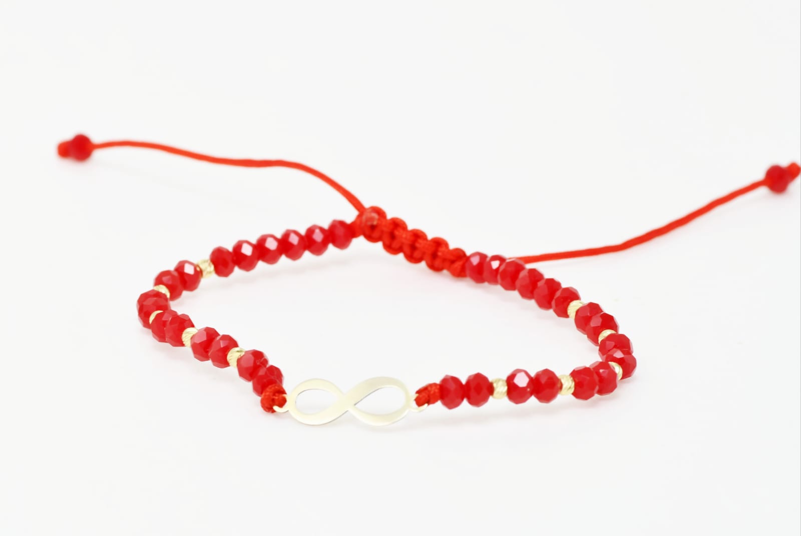 14K Gold Red Beaded Bracelet – Infinity Charm