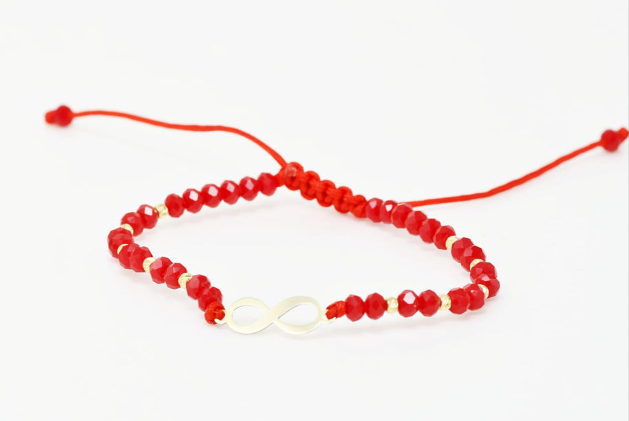 14K Gold Red Beaded Bracelet – Infinity Charm