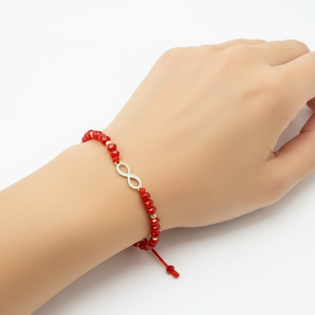 14K Gold Red Beaded Bracelet – Infinity Charm