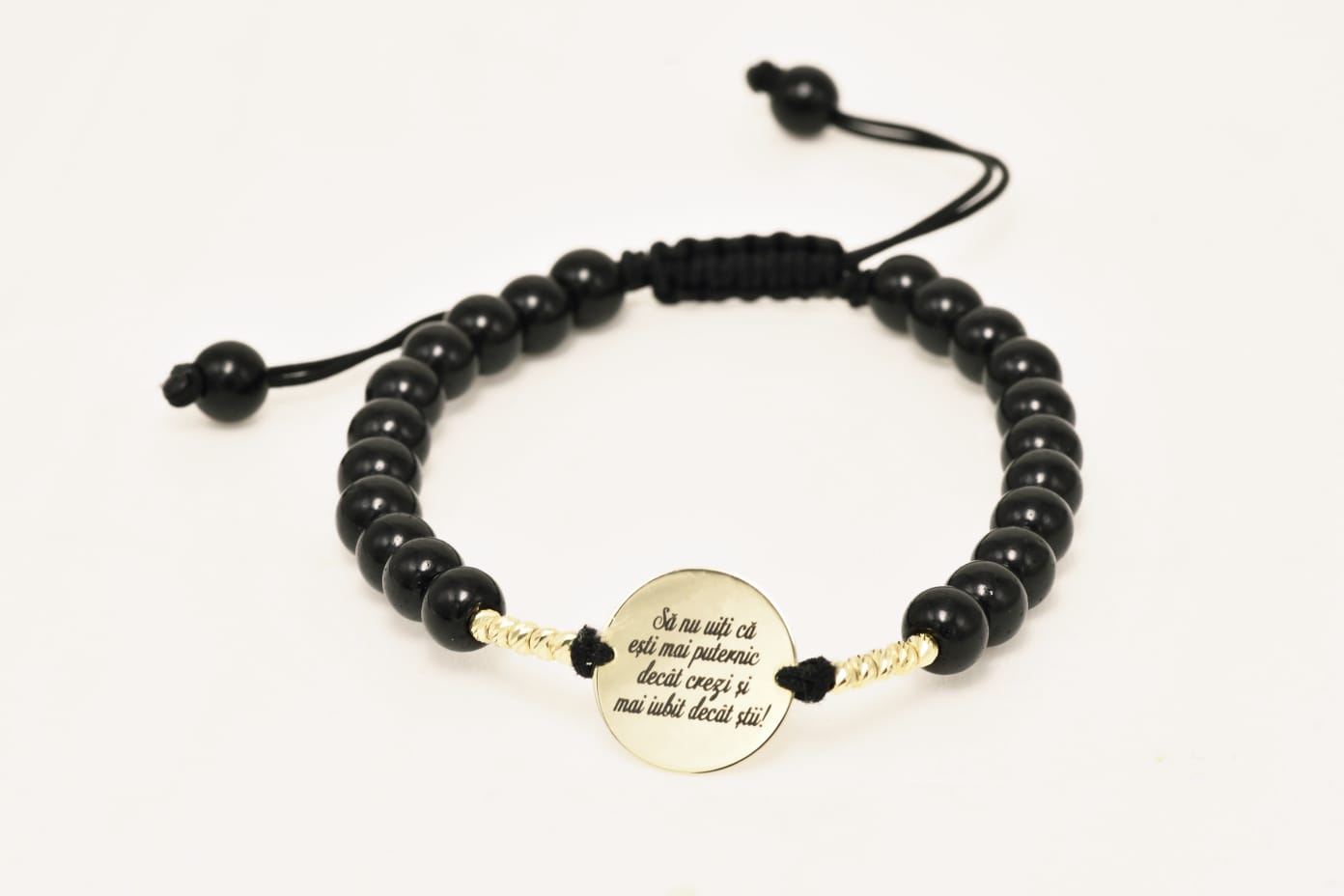 14K Gold Black Beaded Bracelet – “You Are Stronger Than You Think”