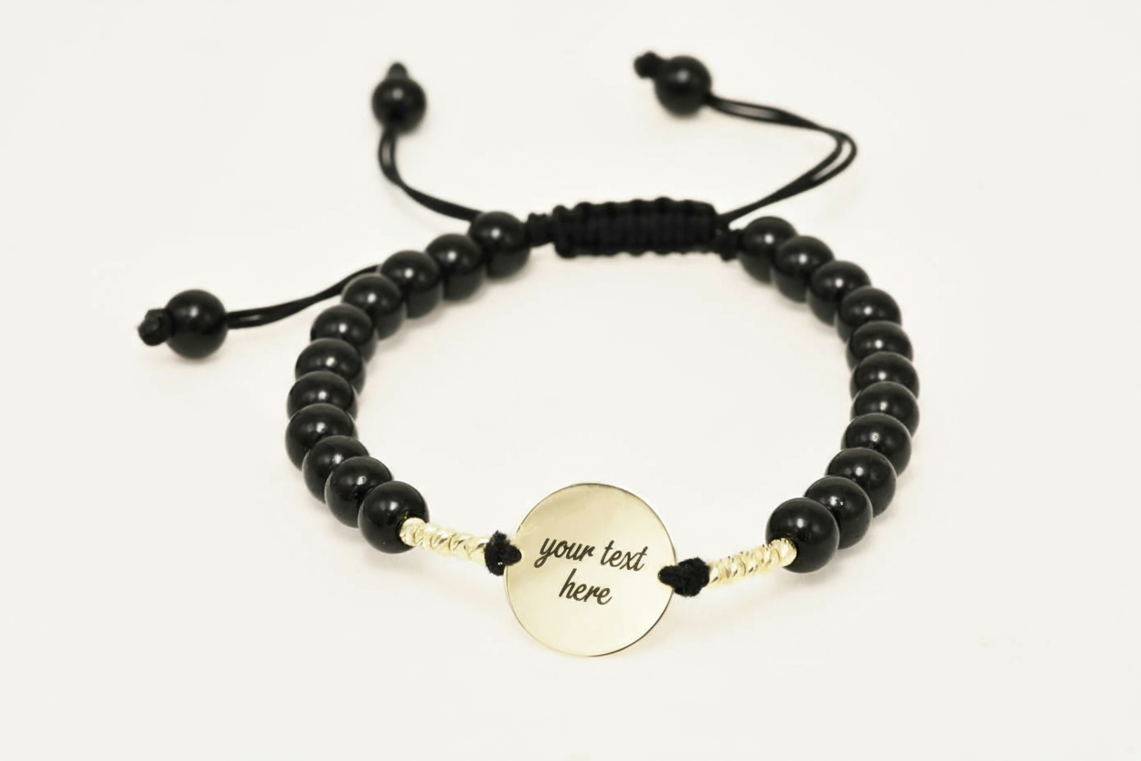 14K Gold Black Beaded Bracelet – “You Are Stronger Than You Think”