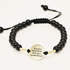 14K Gold Black Beaded Bracelet – “You Are Stronger Than You Think”
