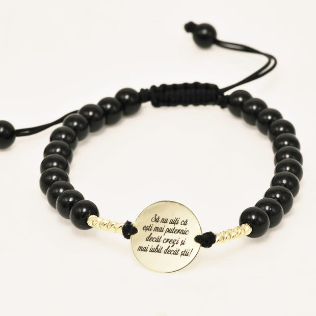 14K Gold Black Beaded Bracelet – “You Are Stronger Than You Think”
