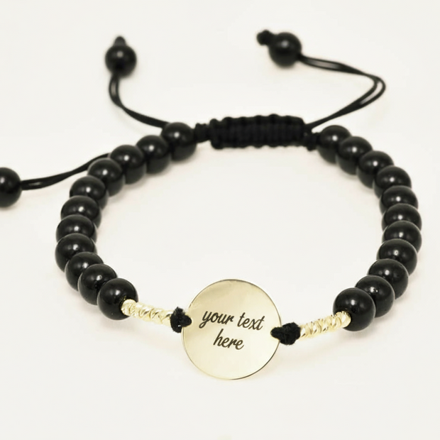 14K Gold Black Beaded Bracelet – “You Are Stronger Than You Think”