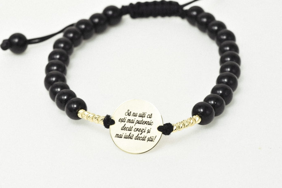 14K Gold Black Beaded Bracelet – “You Are Stronger Than You Think”