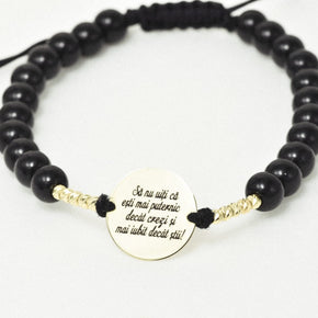 14K Gold Black Beaded Bracelet – “You Are Stronger Than You Think”