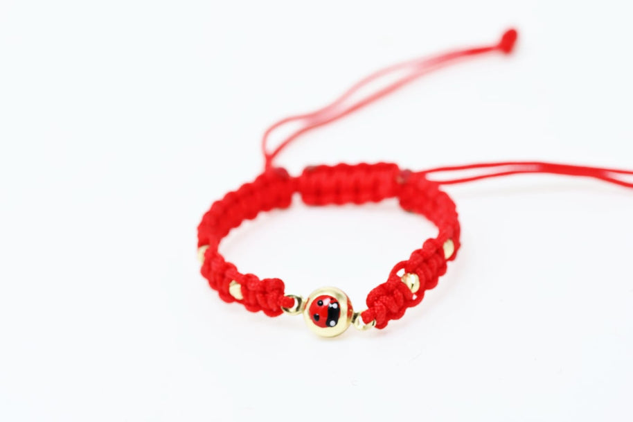 14K Gold Red Cord Bracelet – Ladybug Charm
