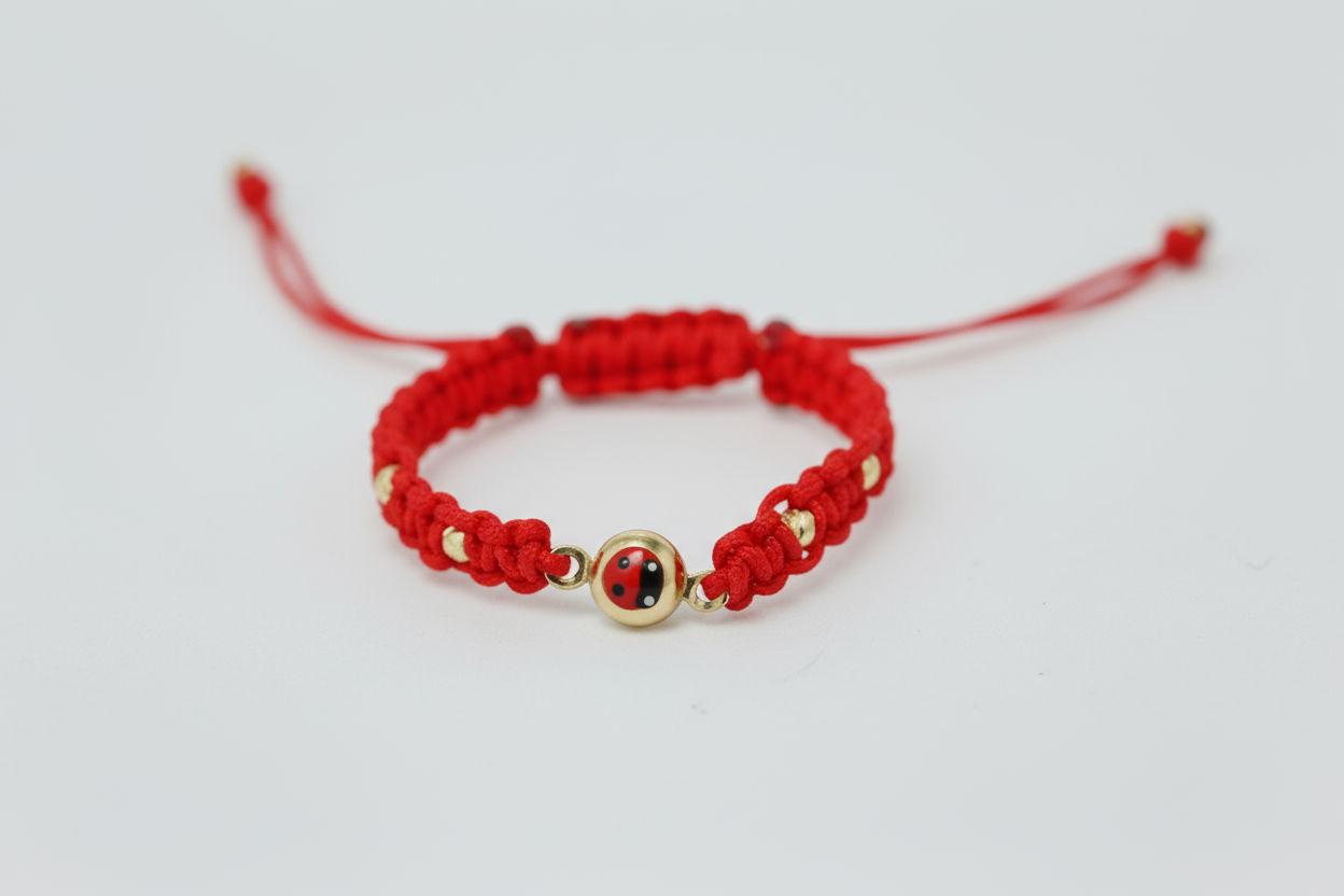 14K Gold Red Cord Bracelet – Ladybug Charm