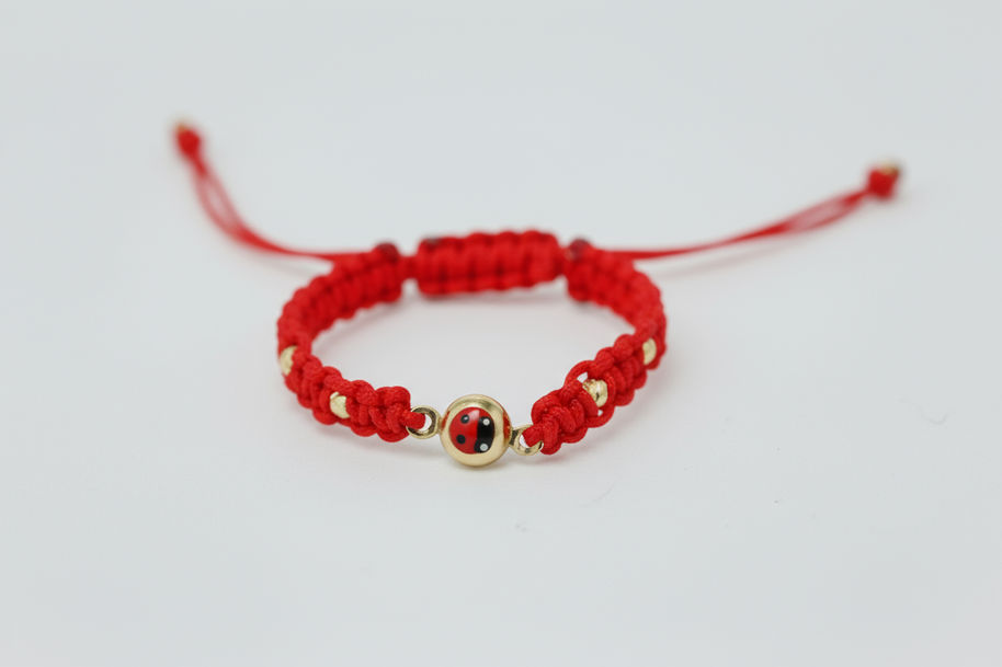 14K Gold Red Cord Bracelet – Ladybug Charm
