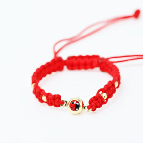 14K Gold Red Cord Bracelet – Ladybug Charm