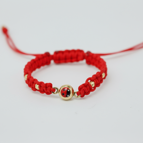 14K Gold Red Cord Bracelet – Ladybug Charm