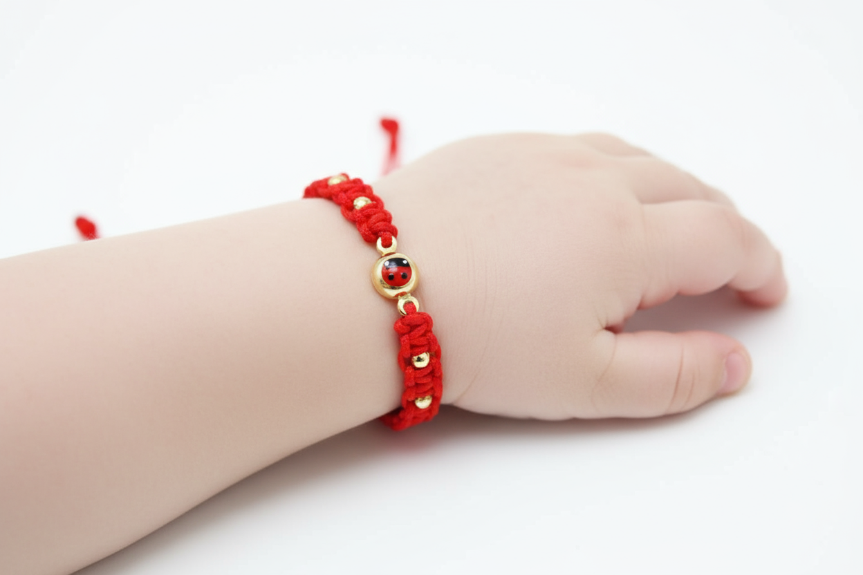 14K Gold Red Cord Bracelet – Ladybug Charm