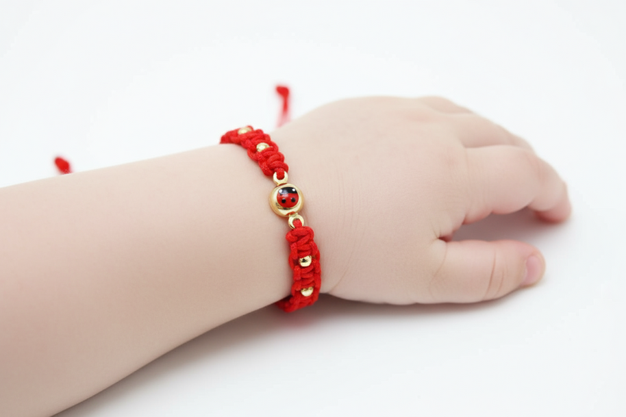 14K Gold Red Cord Bracelet – Ladybug Charm