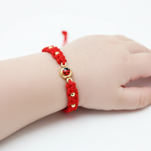 14K Gold Red Cord Bracelet – Ladybug Charm