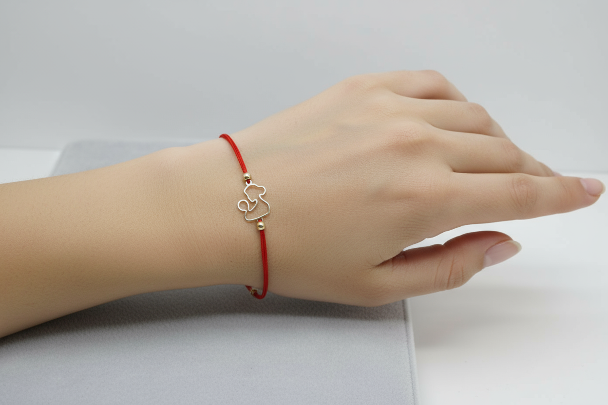 14K Gold Red Cord Bracelet – Mom and Baby Charm