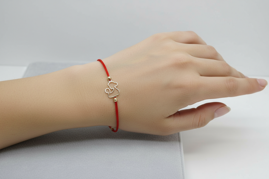 14K Gold Red Cord Bracelet – Mom and Baby Charm