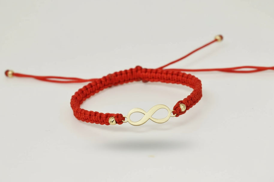 14K Gold Red Cord Bracelet – Infinity Charm