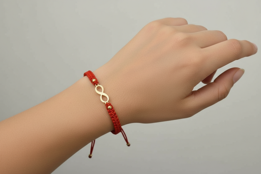 14K Gold Red Cord Bracelet – Infinity Charm