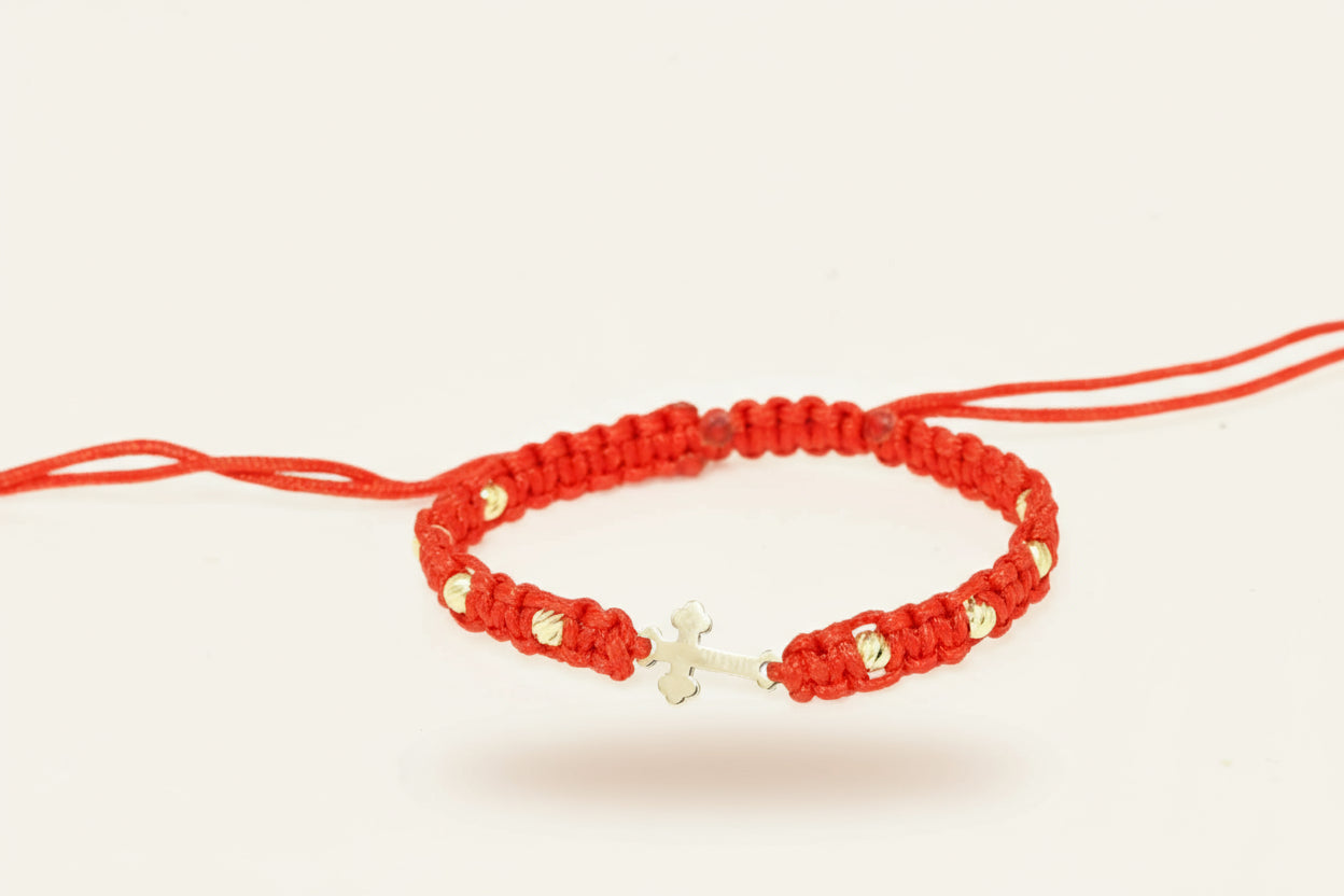 14K Gold Red Cord Bracelet – Cross Charm