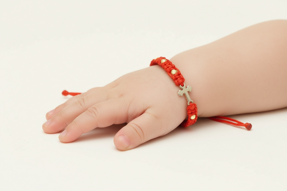 14K Gold Red Cord Bracelet – Cross Charm