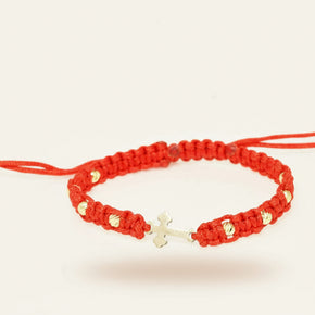 14K Gold Red Cord Bracelet – Cross Charm