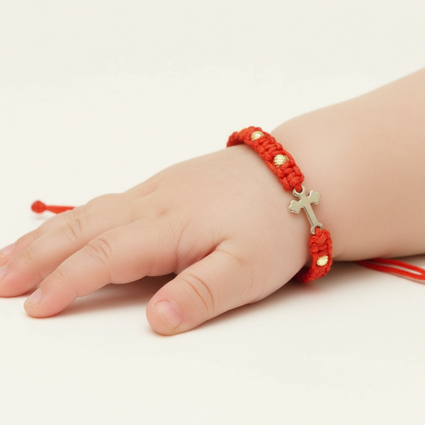 14K Gold Red Cord Bracelet – Cross Charm