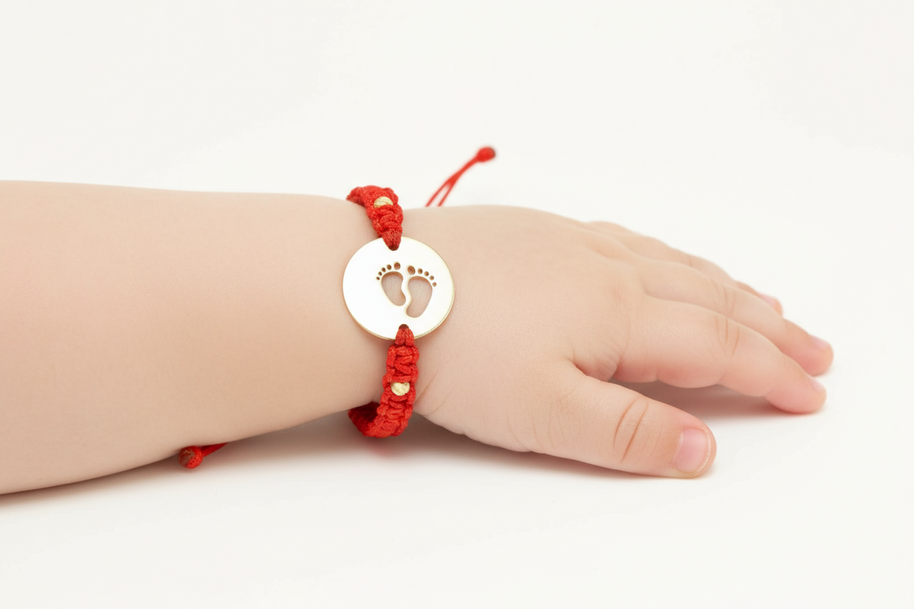 14K Gold Red Cord Bracelet – Baby Feet Charm