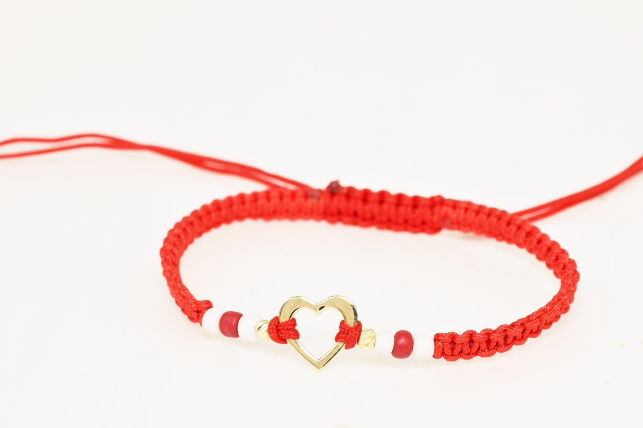 14K Gold Red Cord Bracelet – Heart & Miyuki Beads