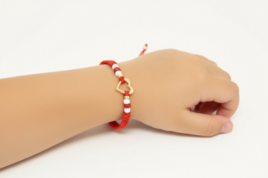 14K Gold Red Cord Bracelet – Heart &amp; Miyuki Beads