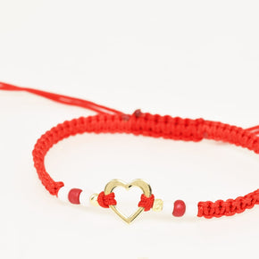 14K Gold Red Cord Bracelet – Heart & Miyuki Beads