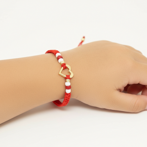 14K Gold Red Cord Bracelet – Heart & Miyuki Beads