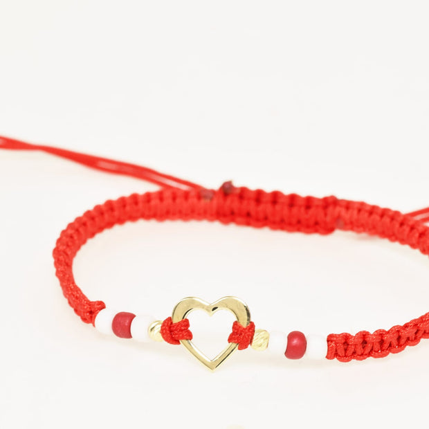 14K Gold Red Cord Bracelet – Heart &amp; Miyuki Beads