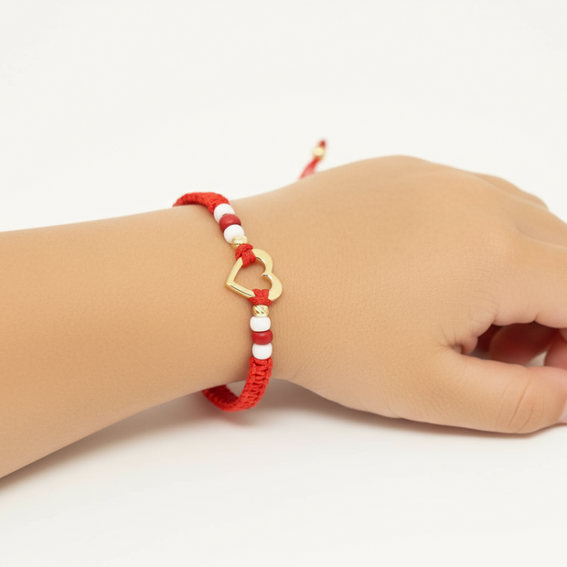 14K Gold Red Cord Bracelet – Heart &amp; Miyuki Beads