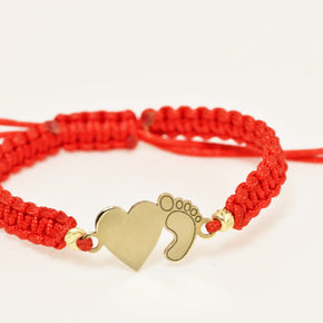 14K Gold Red Cord Bracelet – Heart &Baby Foot Charm