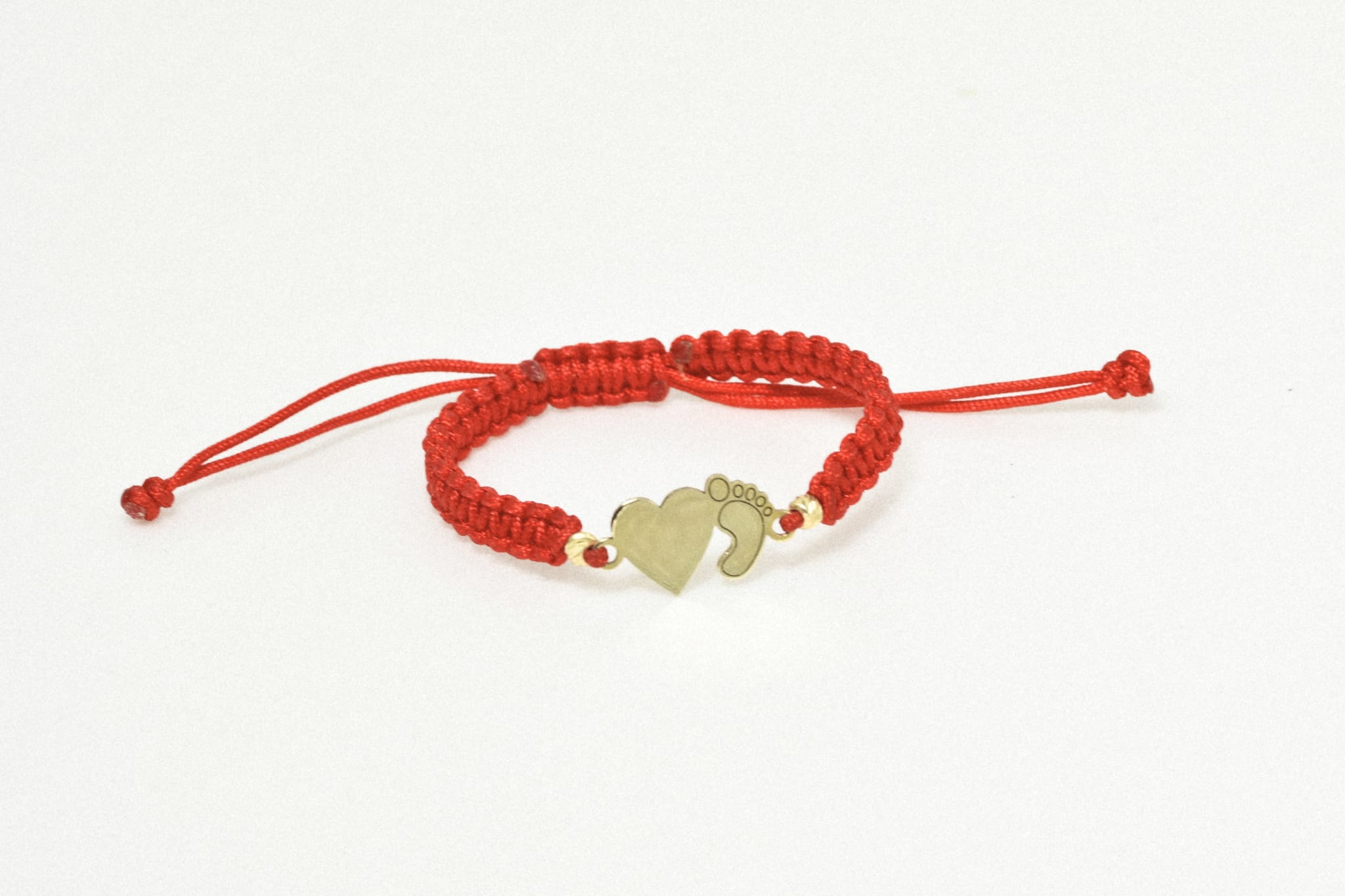 14K Gold Red Cord Bracelet – Heart &Baby Foot Charm