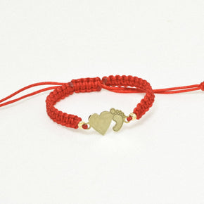 14K Gold Red Cord Bracelet – Heart &Baby Foot Charm