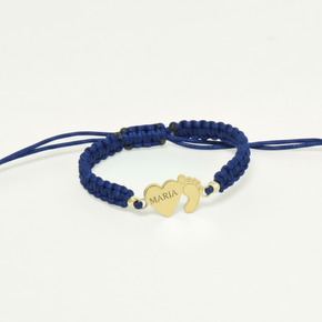 14K Gold Red Cord Bracelet – Heart &Baby Foot Charm