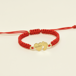 14K Gold Red Cord Bracelet – Heart &Baby Foot Charm