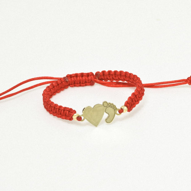 14K Gold Red Cord Bracelet – Heart &Baby Foot Charm