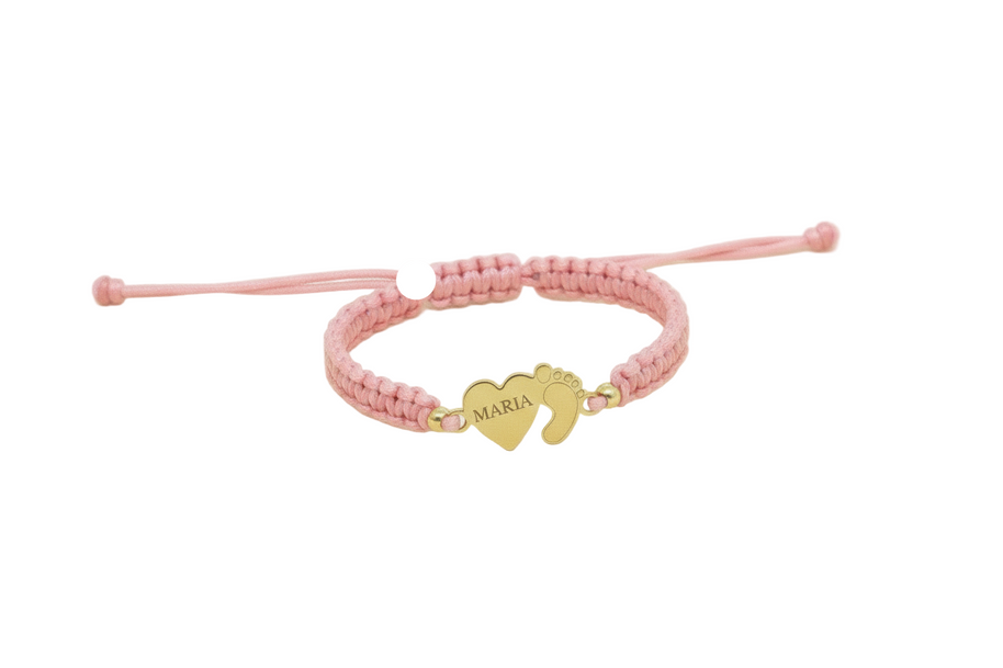 14K Gold Red Cord Bracelet – Heart &Baby Foot Charm