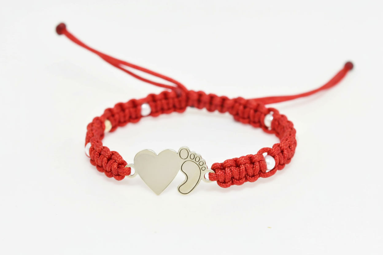 14K Gold BLUE Cord Bracelet – Heart & Baby Foot Charm