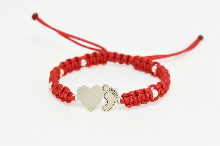 14K Gold BLUE Cord Bracelet – Heart &amp; Baby Foot Charm