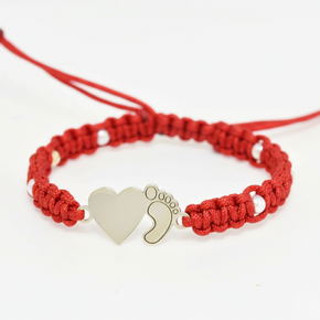 14K Gold BLUE Cord Bracelet – Heart & Baby Foot Charm