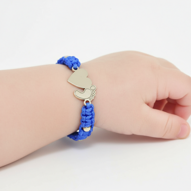 14K Gold BLUE Cord Bracelet – Heart &amp; Baby Foot Charm