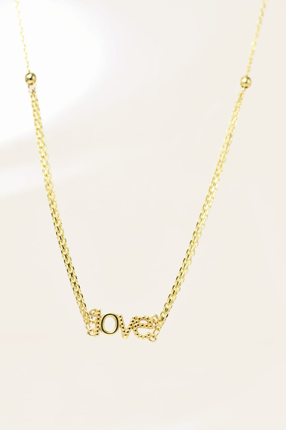 14K Gold “LOVE” Necklace – Elegant Design with Partial Double Chain